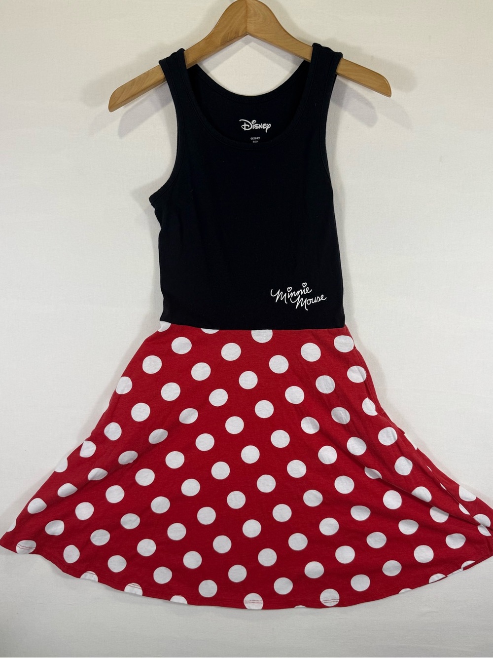 Disney Girls Black Tank Top with Red and White Polka Dot Skirt. Size: Small 3/5